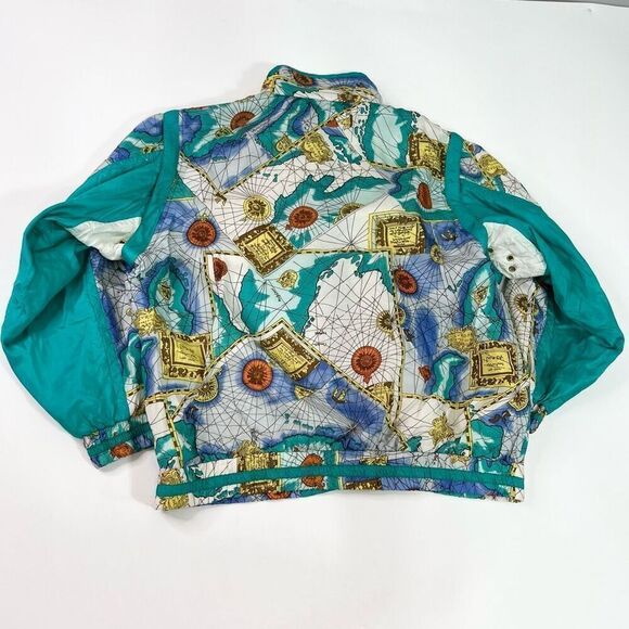 Mureli Silk Windbreaker Womens Medium World Map artsy High Neck Zip-Up Jacket - Picture 8 of 9
